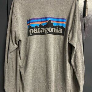 patagonia warm grey long sleeve with box logo